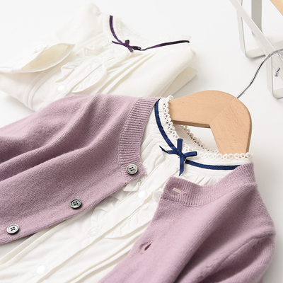蝴蝶结纯棉木耳边衬衫立领春秋