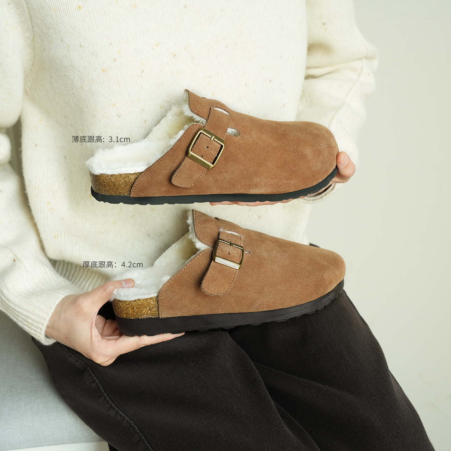 头层牛反绒保暖加绒半包勃肯鞋