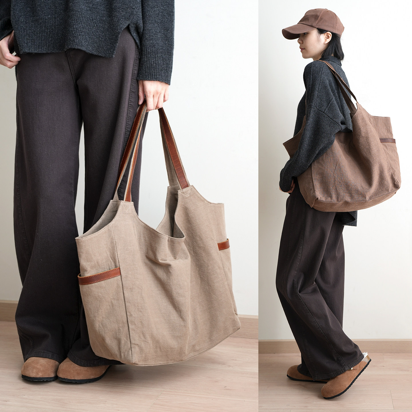 简约棉麻托特包 大容量多隔层单肩斜挎包 带侧袋休闲女包k,箱包皮具/热销女包/男包,通用款女包,淘宝优惠券,粉丝福利购,淘宝优惠卷