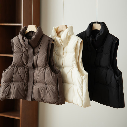 白鸭绒女士立领羽绒马甲