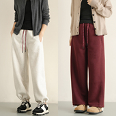 秋冬款 440g 加绒运动裤 直筒阔腿裤 一体加绒 女士两穿抽绳卫裤