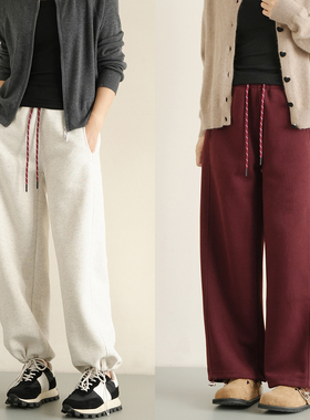 440g 一体加绒 女士两穿抽绳卫裤 加绒运动裤 直筒阔腿裤 秋冬款