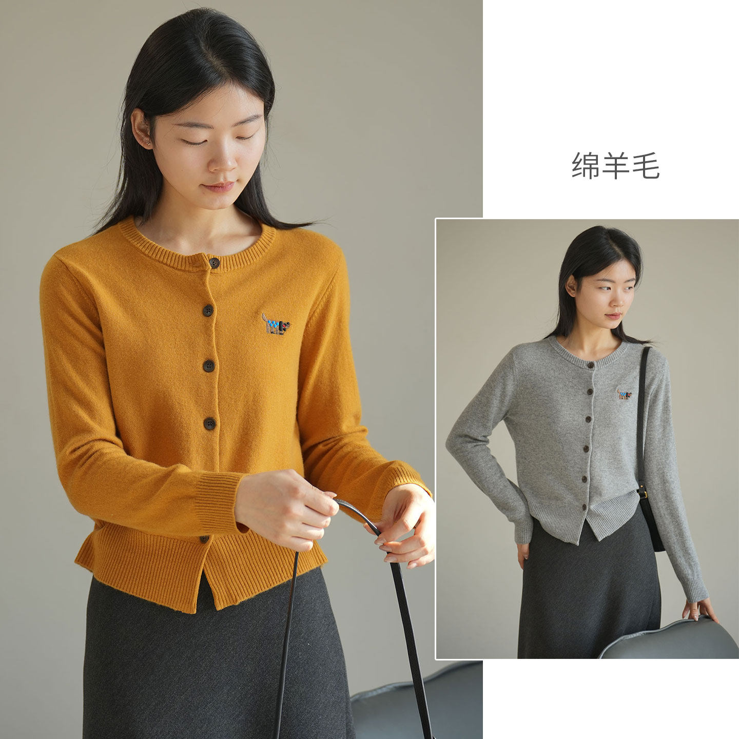 特价 量少无补 女士圆领刺绣开衫 全羊毛针织上衣 女装秋冬款