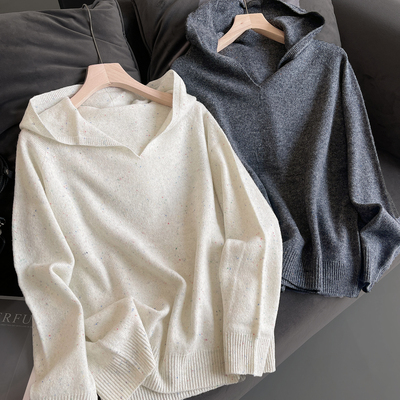 女士点子纱连帽毛衣秋冬羊毛衫