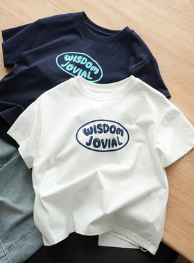 薄儿童短袖 男女童纯棉圆领T恤衫 全棉撞色上衣170中大童夏款童装