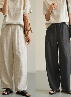 小个子版 14支水洗全亚麻女士镰刀裤阔腿长裤 山东网店春夏款女装