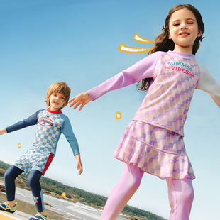 防晒游泳套装 A类UPF50 长裤 男女童长袖 中大童夏 儿童分体泳衣裤