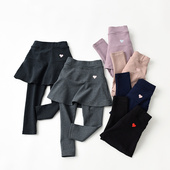 儿童纯棉假两件长裤 春秋款 女童纯色短裙 中大童 伞裙打底裤 A类