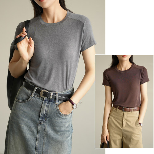 短袖休闲百搭薄款纯色女士