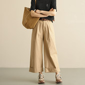 春秋女装 反季 阔腿裤 女士纯棉直筒裤 特 韩系复古卷边全棉工装