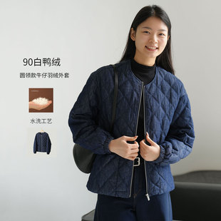 会员拍 女士休闲圆领牛仔羽绒服外套 90白鸭绒 轻薄棉衣 冬款女装