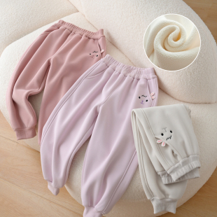 A类 复合奥粒绒一体绒 儿童加绒运动裤卫裤 女童中小童可穿秋冬款