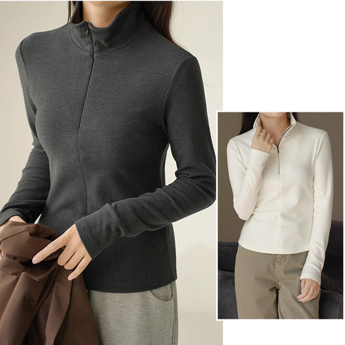 暖绒双面绒女纯色打底长袖拉链