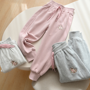 水洗棉毛圈 儿童猫咪收口卫裤 女童休闲运动长裤 中大童 春秋款