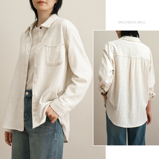 全棉女士文艺翻领衬衫 上衣 休闲 宽松长袖 春k 素米色基础款 145g