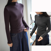 秋冬女装 轻柔软糯 上衣 山东网店 女士啤酒领打底衫 纯色保暖长袖