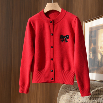 新年红女童棉质开衫针织衫