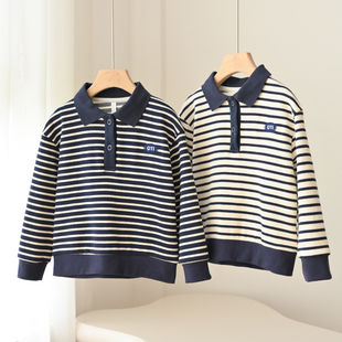 儿童POLO领条纹衫 男童女童卫衣170大童上衣 春秋款 童装