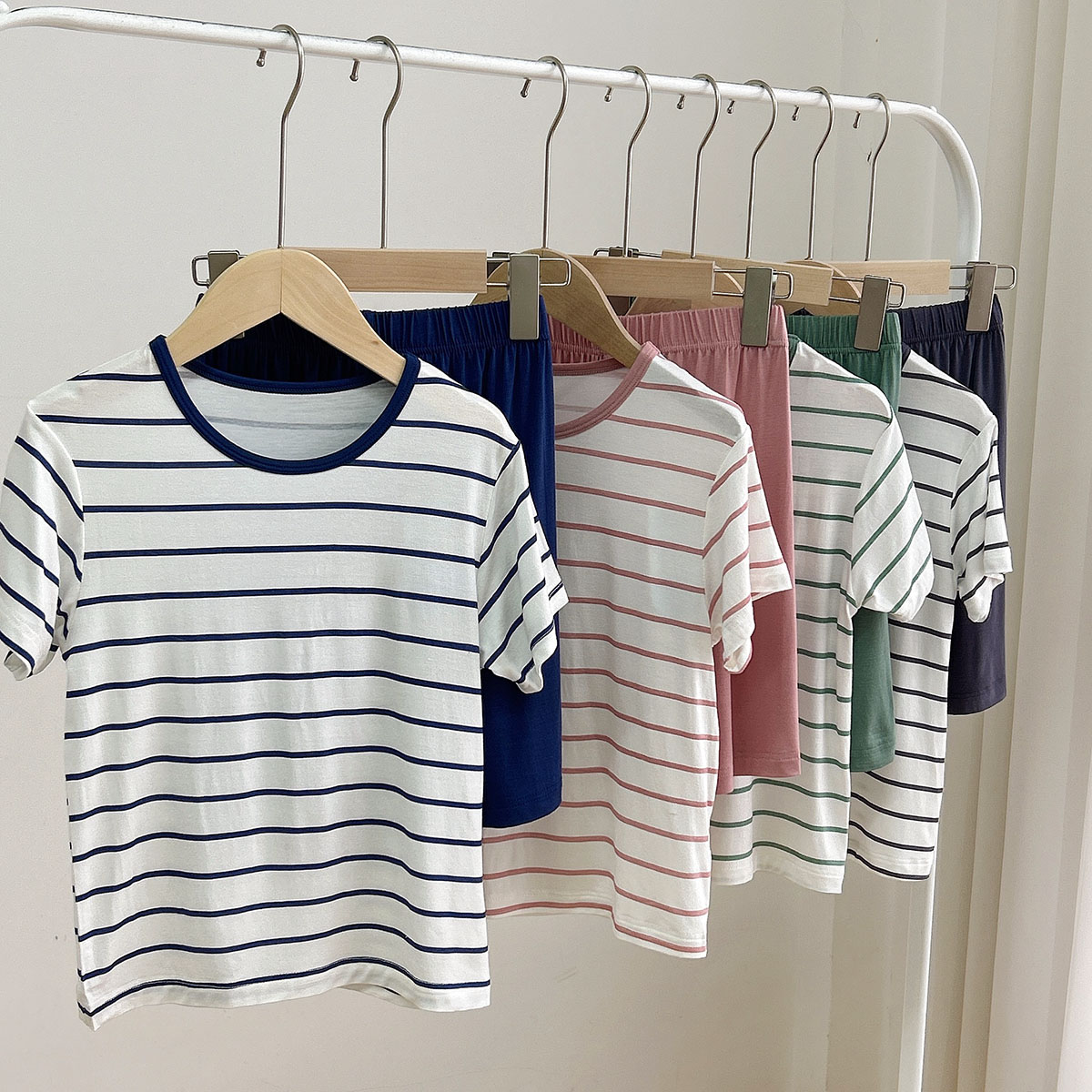 儿童条纹短袖短裤套装家居服