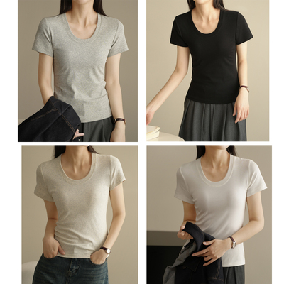 短袖美人T锁骨U型领棉女士T恤