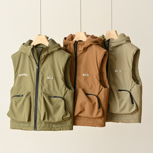 儿童秋冬户外防风夹棉连帽马甲