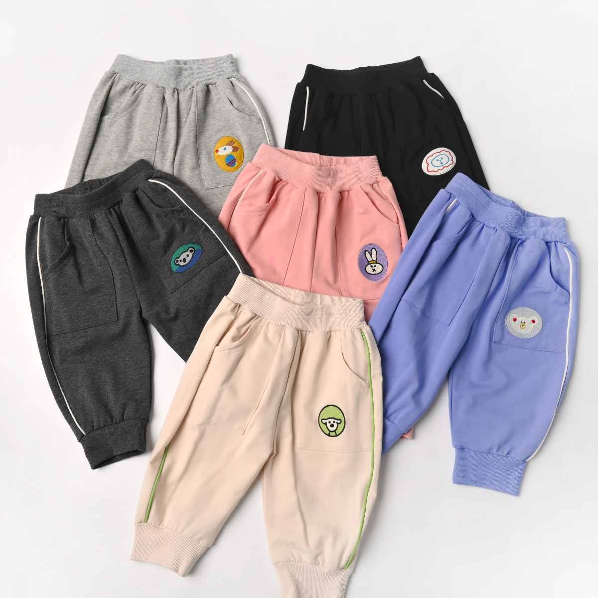 特 儿童纯棉卫裤男童女童卡通刺绣收口裤 七分裤子