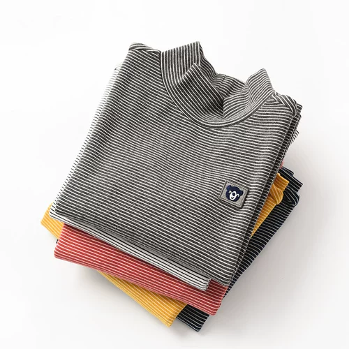 Детская хлопковая футболка, эластичный демисезонный лонгслив, высокий воротник, подходит для подростков, детская одежда