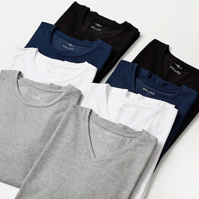 v领男士舒适弹力纯色老公夏款t恤