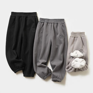 厚实一体绒 儿童加绒收口卫裤 男童女童宽松校服裤子 中大童 冬款