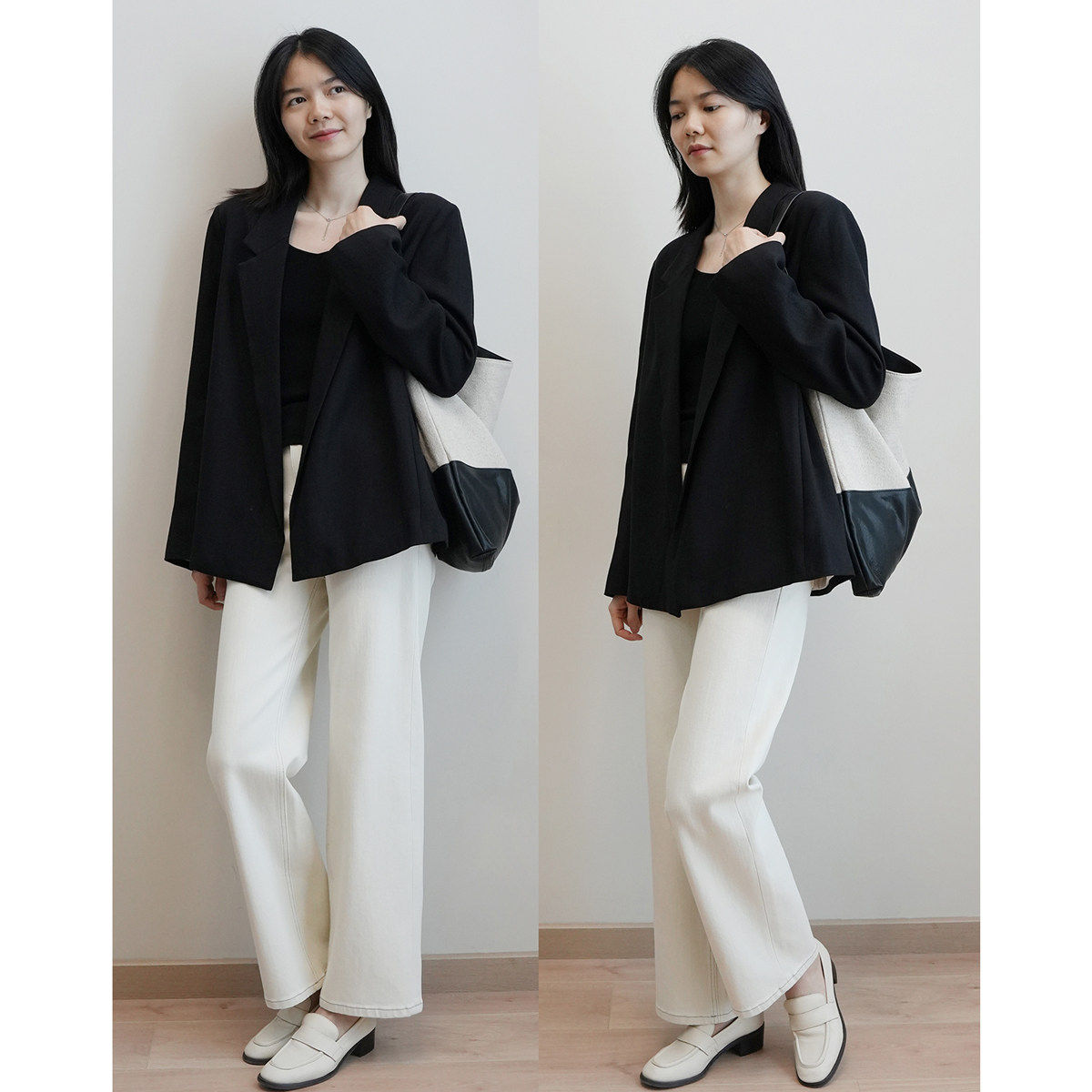 亚麻+莱赛尔 女士平驳领西装 微廓黑色通勤外套上衣 春秋款 女装