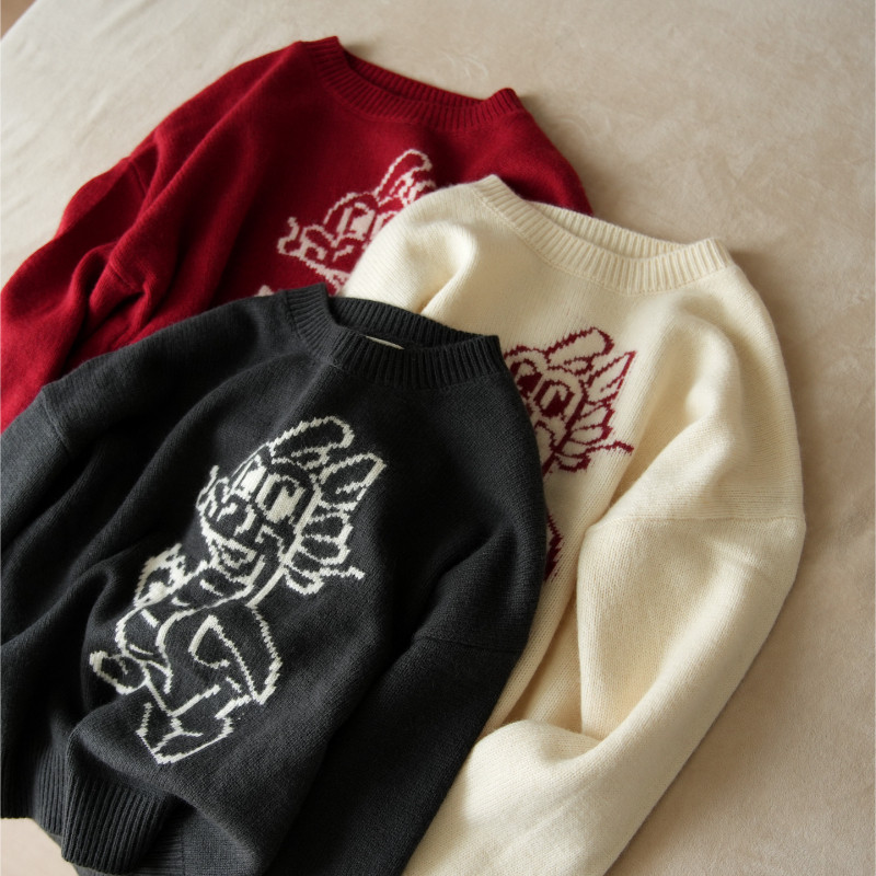 无补 女士圆领毛衫 针织卡通毛衣 厚款 含羊毛 秋冬款 女装,女装/女士精品,毛衣,淘宝优惠券,粉丝福利购,淘宝优惠卷