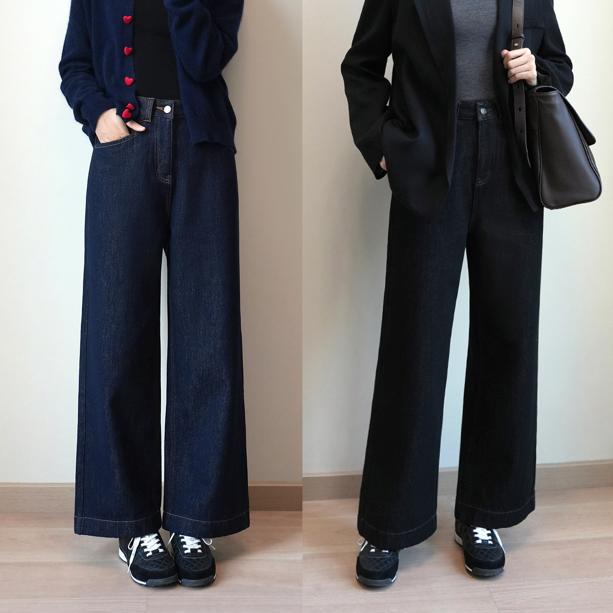 女士保暖保暖一体绒阔腿牛仔裤冬