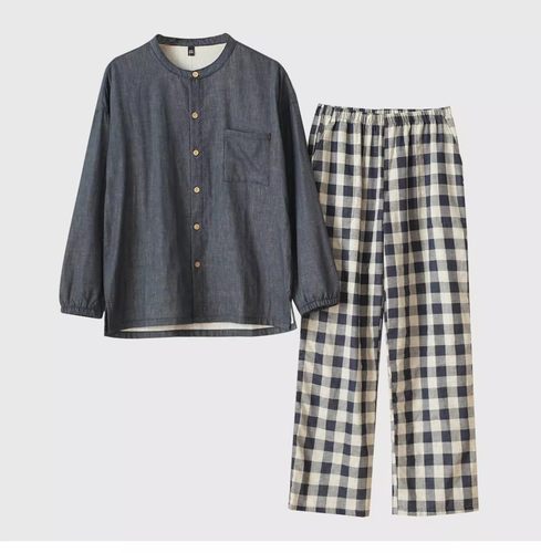 纯棉纱布家居服套装男士睡裤睡衣