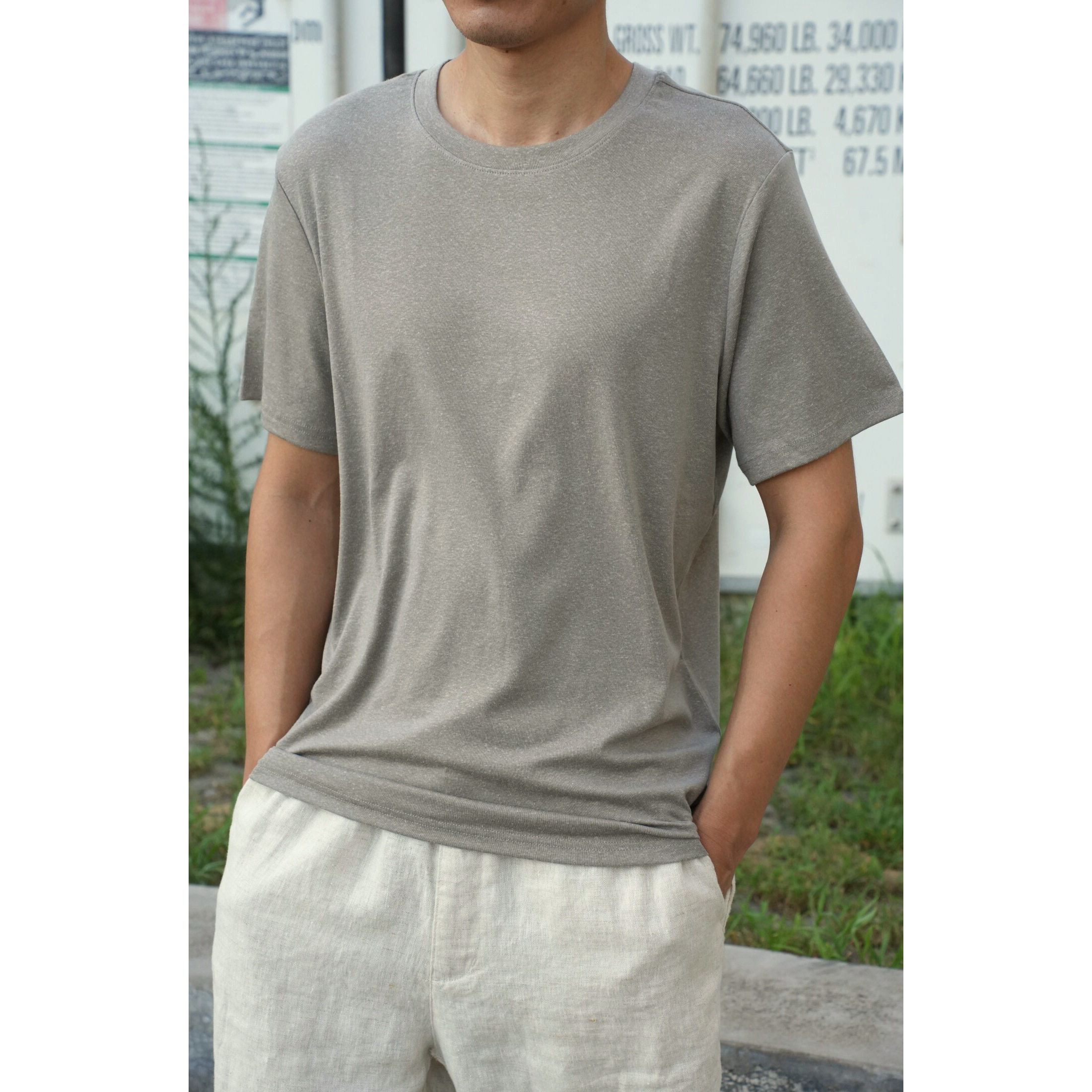 莱赛尔亚麻 男士短袖T恤衫 薄款圆领纯色上衣山东网店 夏款 男装