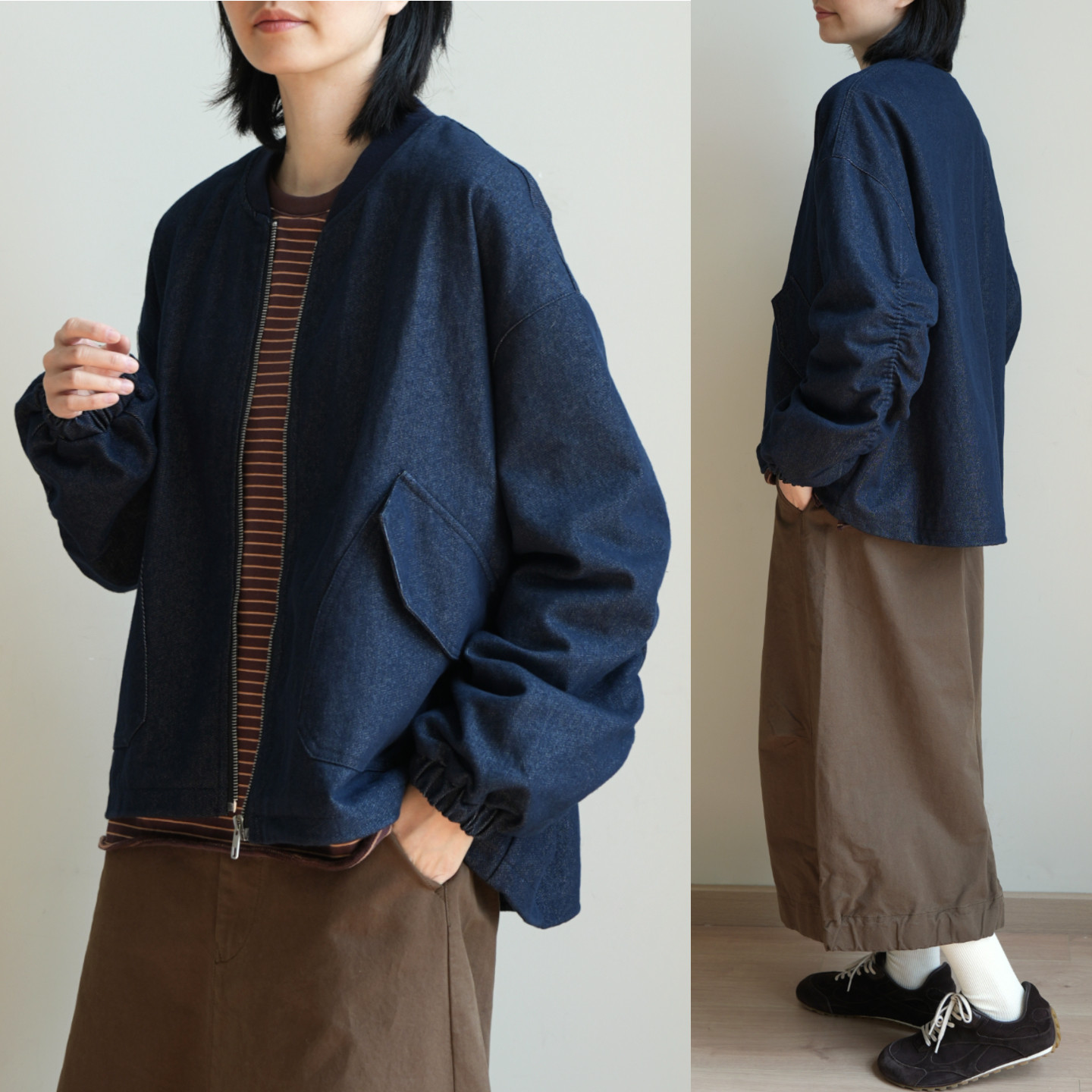 350g棉质女士棒球领大口袋短外套 设计感宽松休闲上衣 春款k