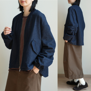 春款 350g棉质女士棒球领大口袋短外套 设计感宽松休闲上衣