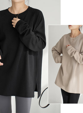 40支棉 慵懒 女士圆领T恤 宽松叠穿中长款打底衫山东网店春秋女装