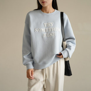 重工字母刺绣 女装 莱卡棉女士空气层 春秋款 圆领泡芙卫衣 350g