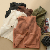 女装 软呼呼触感 保暖外套坎肩 厚实 女士V领颗粒绒开衫 马甲秋冬季
