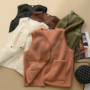 女士V领颗粒绒开衫 女装 马甲秋冬季 厚实 保暖外套坎肩 软呼呼触感
