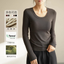 轻暖柔 兰精天丝+羊毛 女士圆领打底衫 薄绒长袖T恤 春秋款 女装
