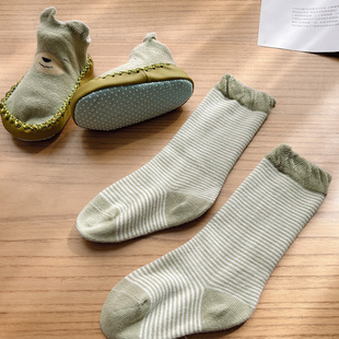 两双装 高筒+地板袜 粉嫩条纹可爱地板袜婴幼儿学步 小童袜子套装