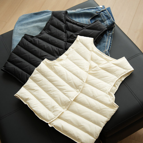 白鹅绒女士V领羽绒马甲