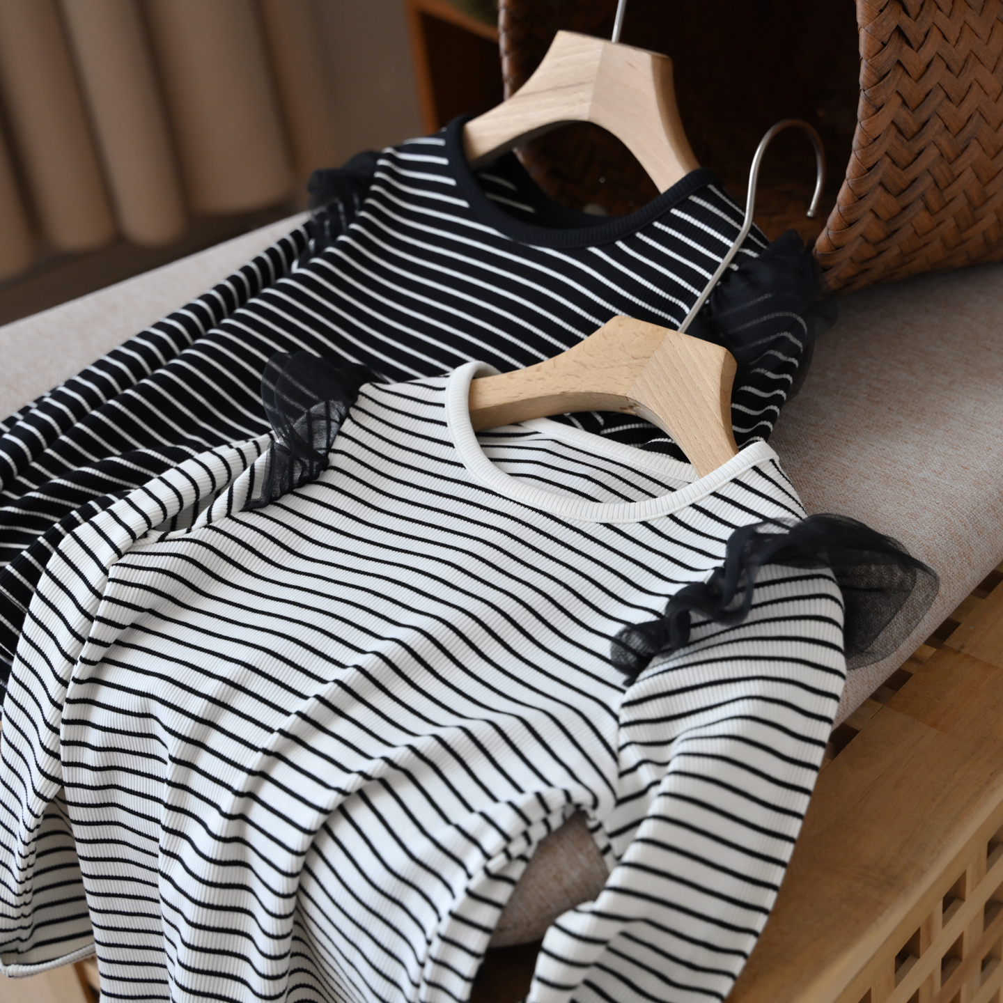 儿童精梳棉飞袖条纹T恤女童长袖