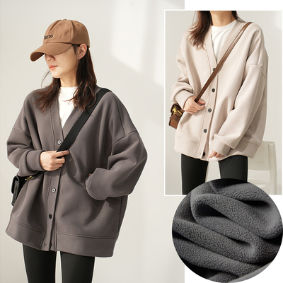 水沐良品珠地棉一体加绒卫衣外套