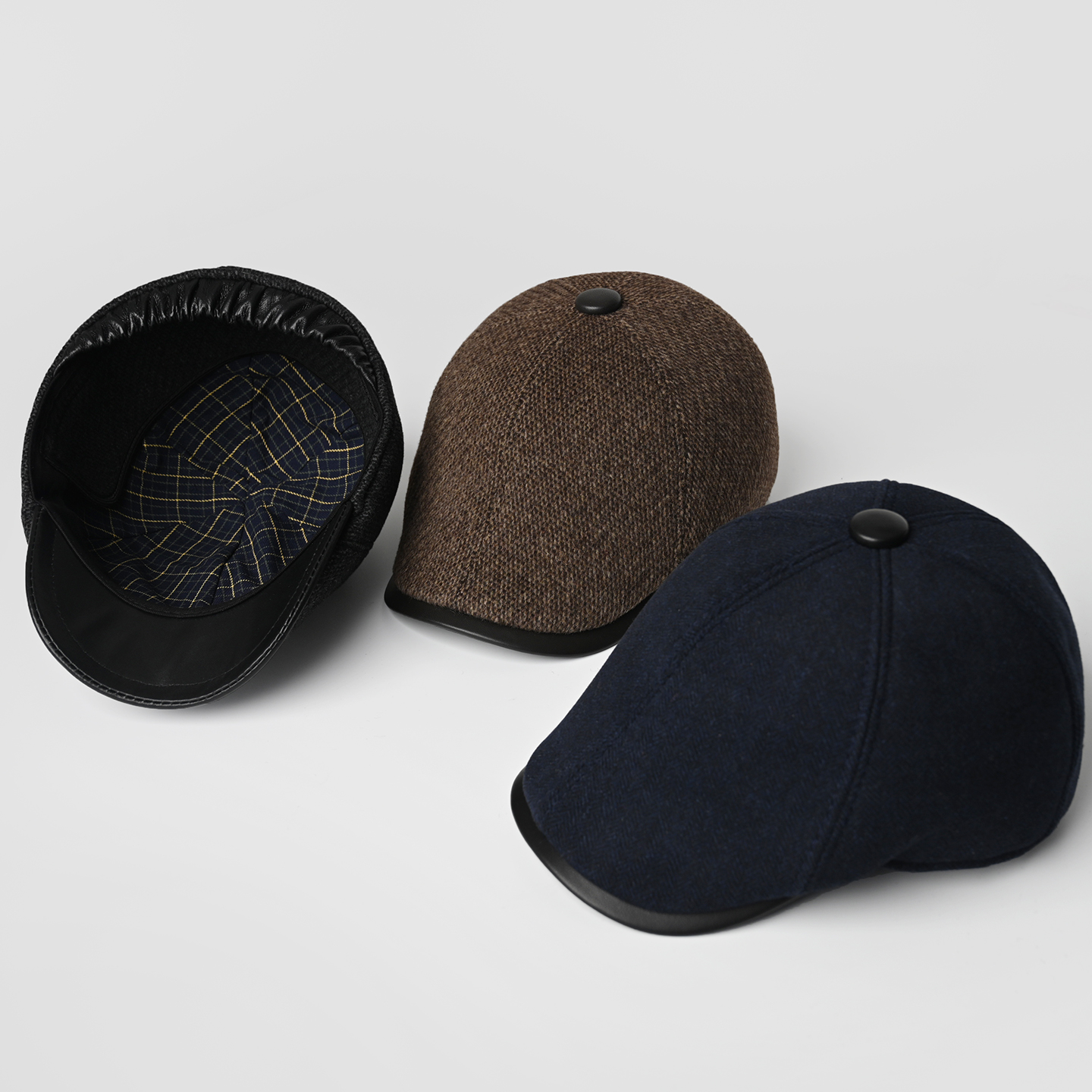 男士帽子 中老年冬季鸭舌帽 老人爷爷爸爸保暖复古贝雷帽 冬款