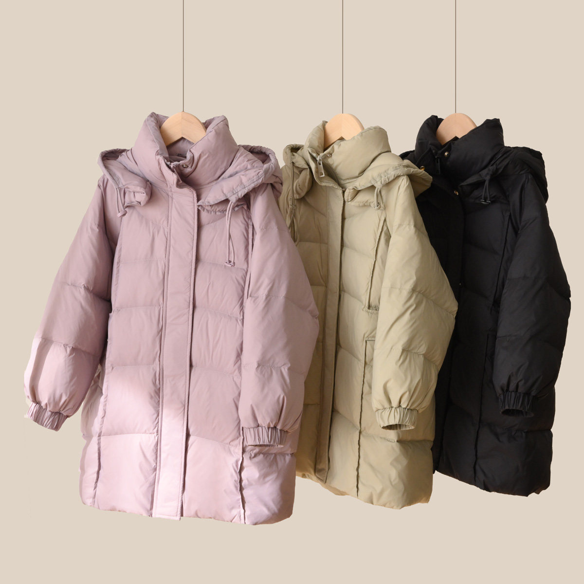 白鸭绒 儿童茧型连帽羽绒服 男童女童中长款棉衣 中大童冬款童装