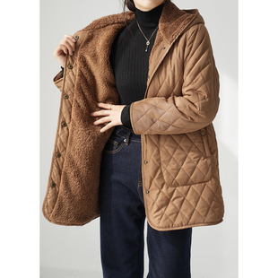 中长款 女装 加绒保暖棉衣 秋冬款 外套 女士绗缝夹棉连帽棉服