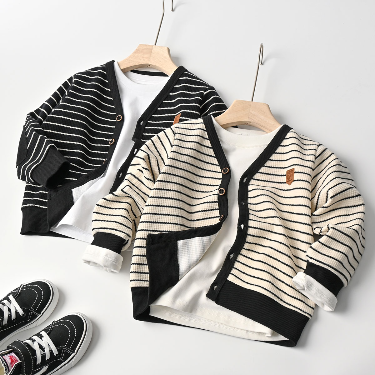 어린이 스트라이프 코튼 니트 가디건 소년과 소녀 스트라이프 스웨터 재킷 탑 봄 가을 새로운 아동복