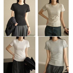 显瘦 修身 棉质圆领短袖 春夏款 女装 纯色百搭上衣 正肩女士T恤